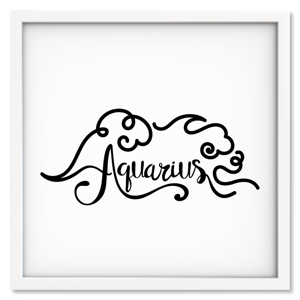 Aquarius Line Drawing art print mockup in a white frame