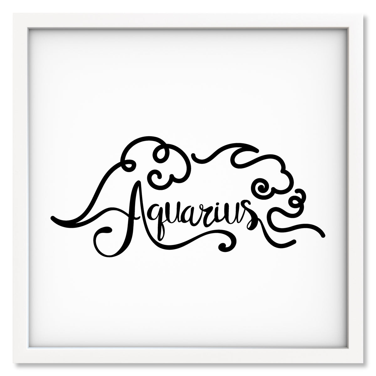 Aquarius Line Drawing art print mockup in a white frame