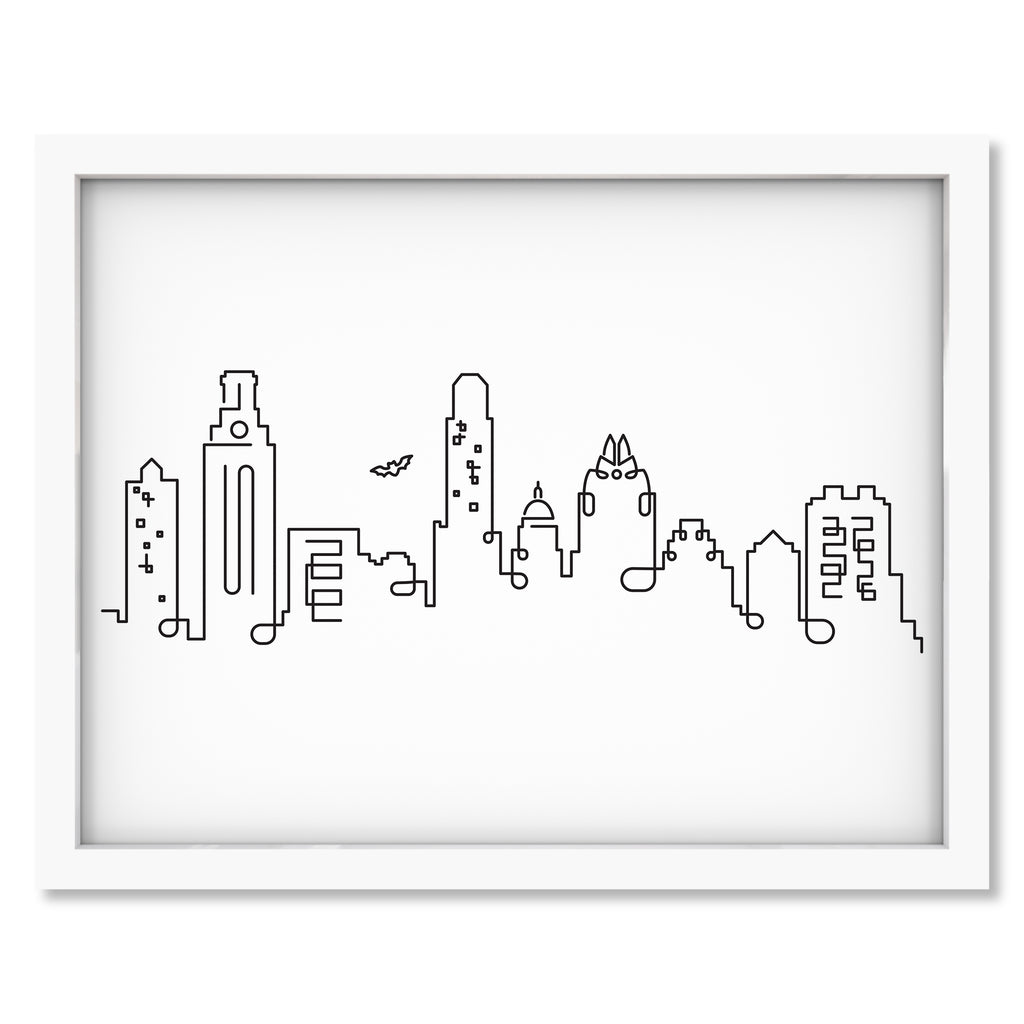 Austin TX 2017 Skyline art print mockup in a white frame