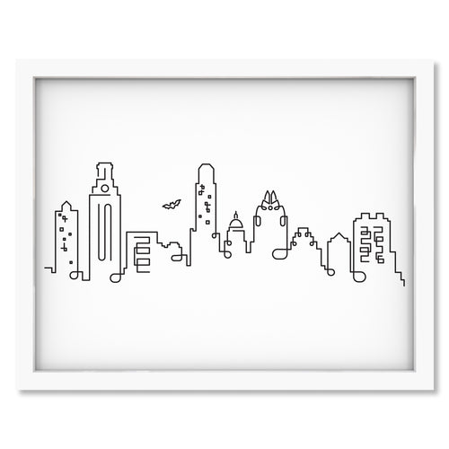 Austin TX 2017 Skyline art print mockup in a white frame