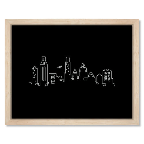 Austin 2017 Skyline Night art print mockup in a black frame