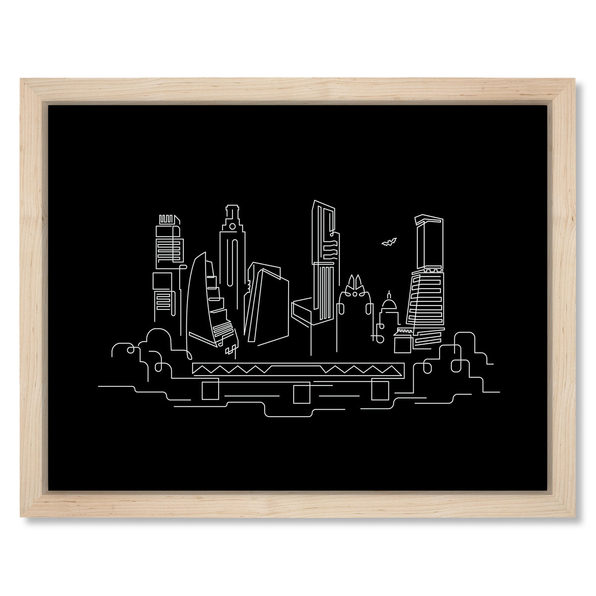 Austin 2025 Skyline Night art print mockup in a black frame