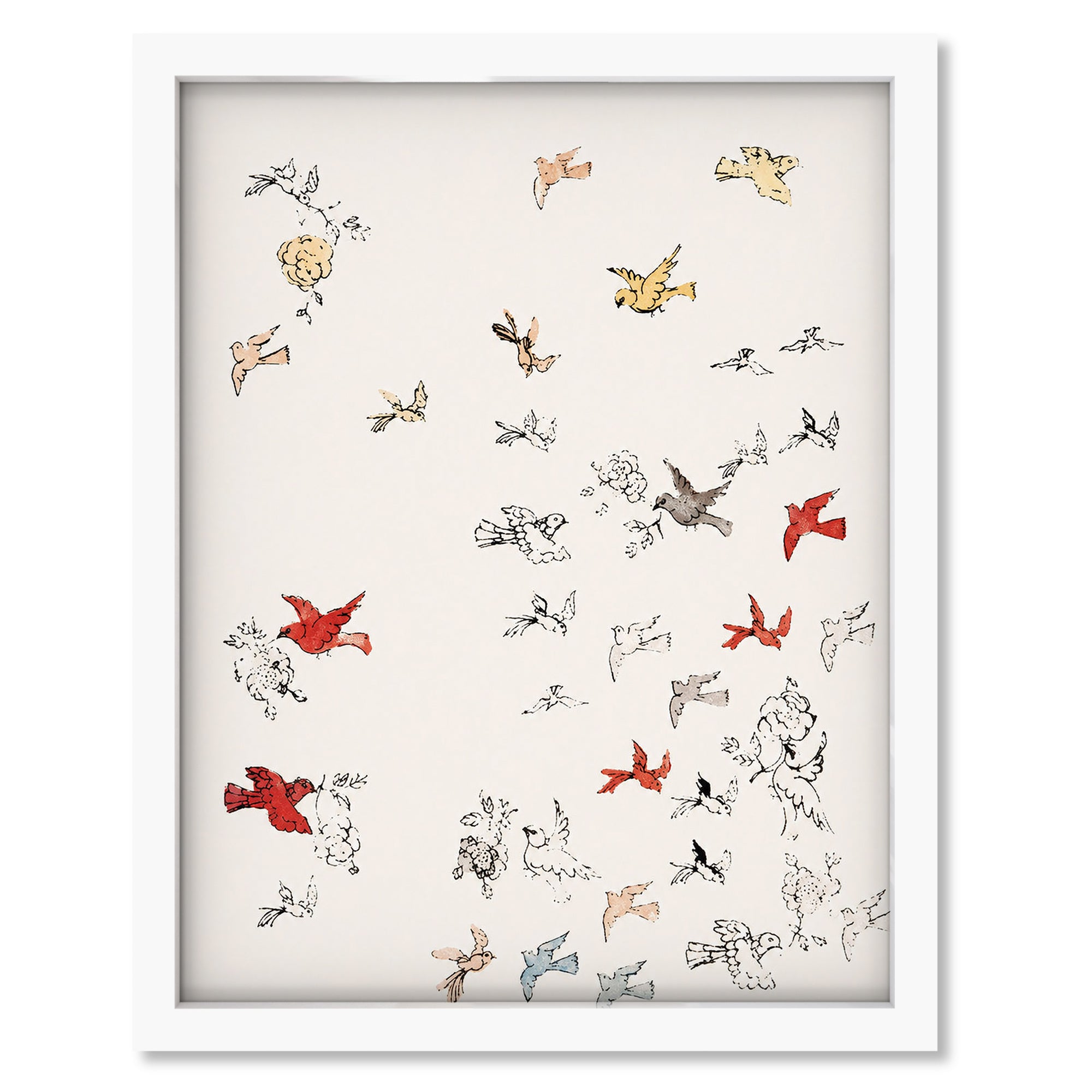 Birds in Flight art print mockup in a white frame