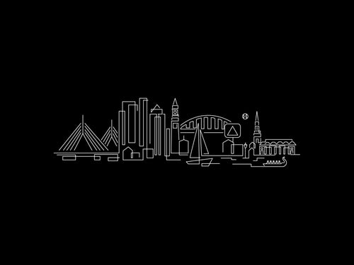 Boston Skyline Night illustration, digital download wall art