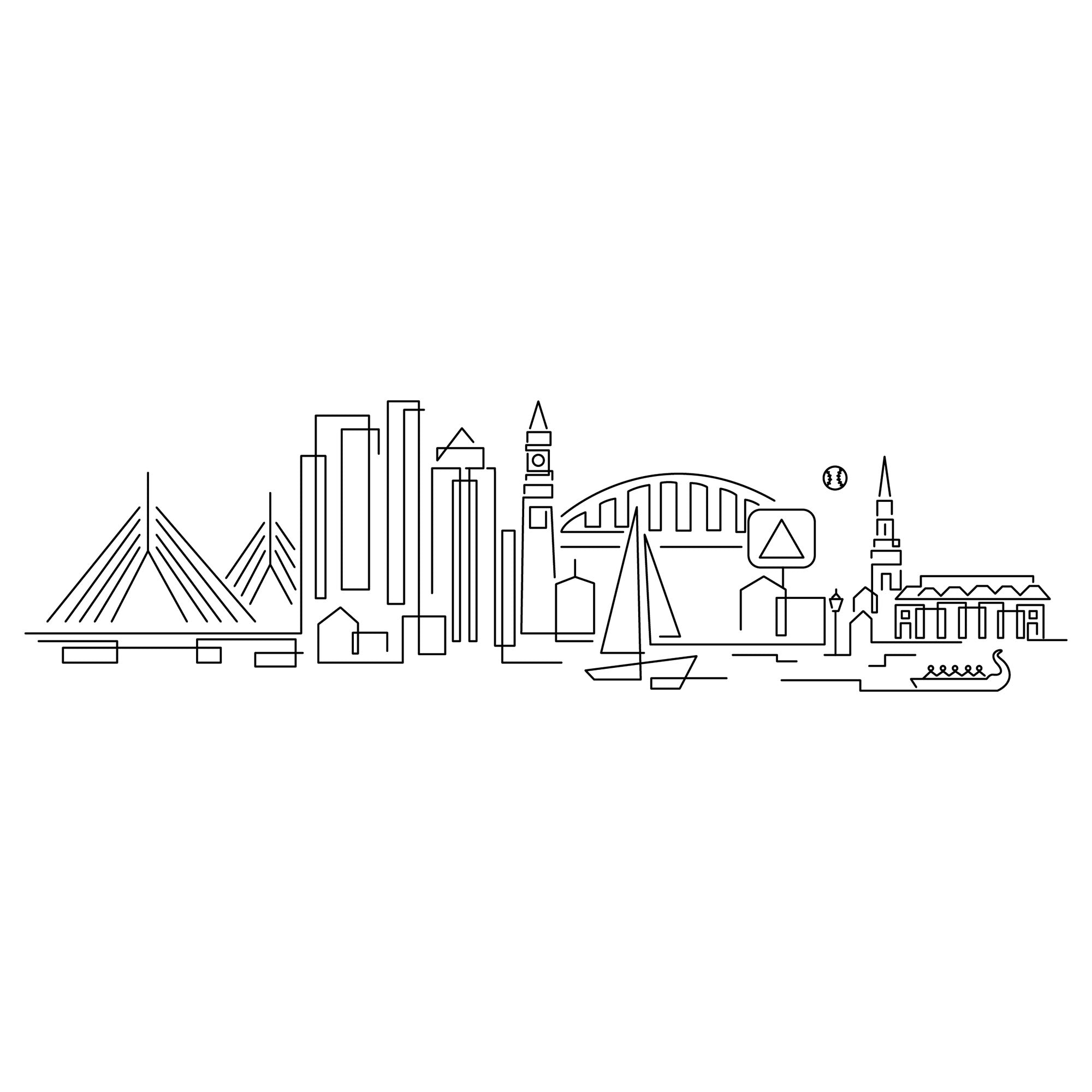 Boston Skyline line art illustration, digital download wall art