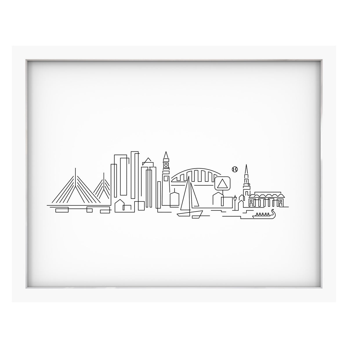 Boston Skyline art print mockup in a white frame