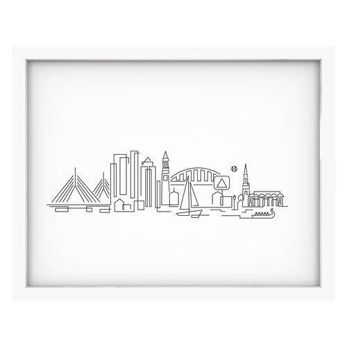 Boston Skyline art print mockup in a white frame