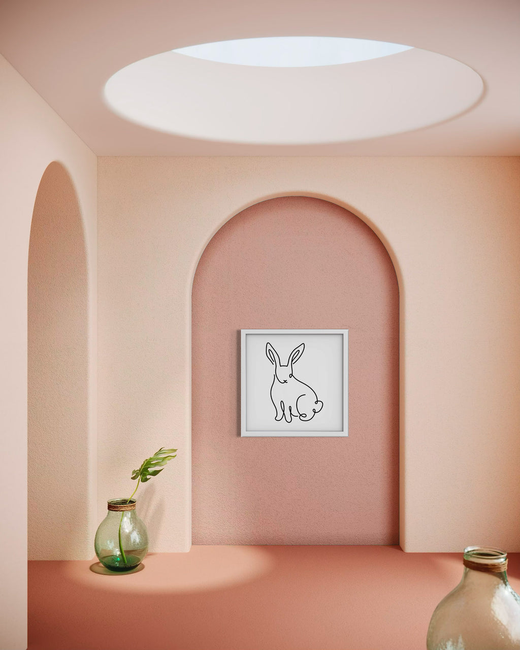 Bunny framed art print displayed in a second styled room setting