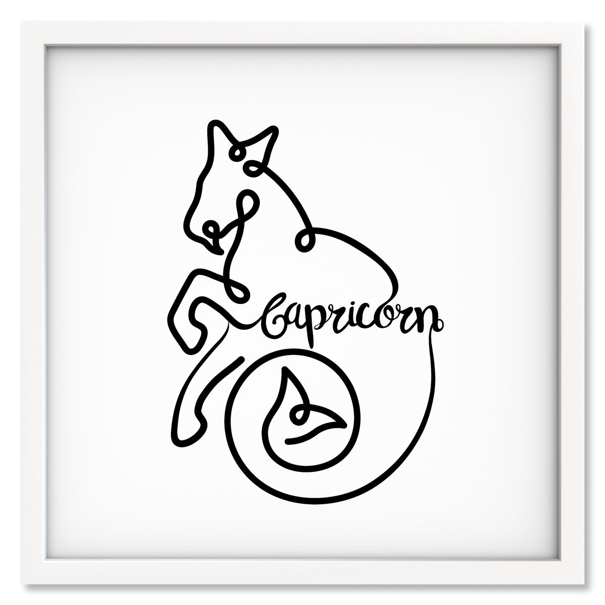 Capricorn Line Drawing art print mockup in a white frame