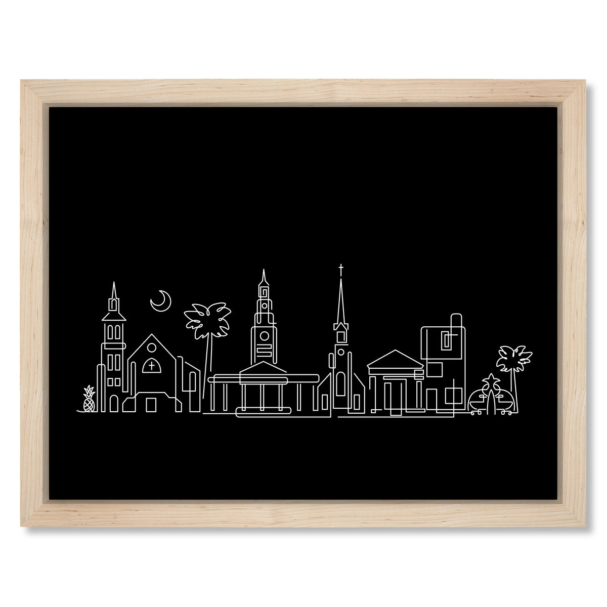 Charleston Skyline Night art print mockup in a black frame