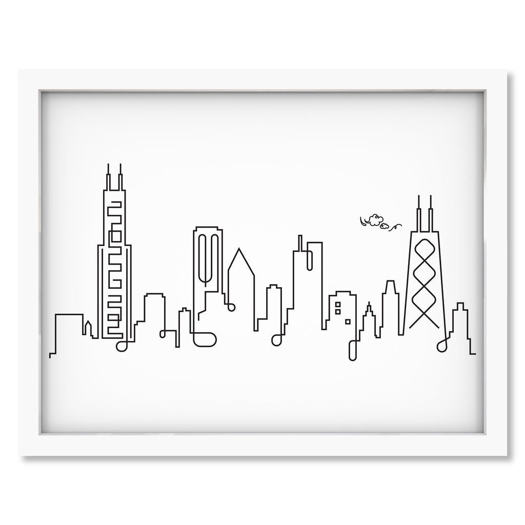 Chicago Skyline art print mockup in a white frame