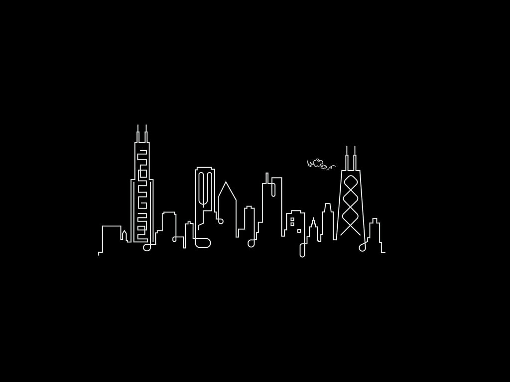 Chicago Skyline Night illustration, digital download wall art