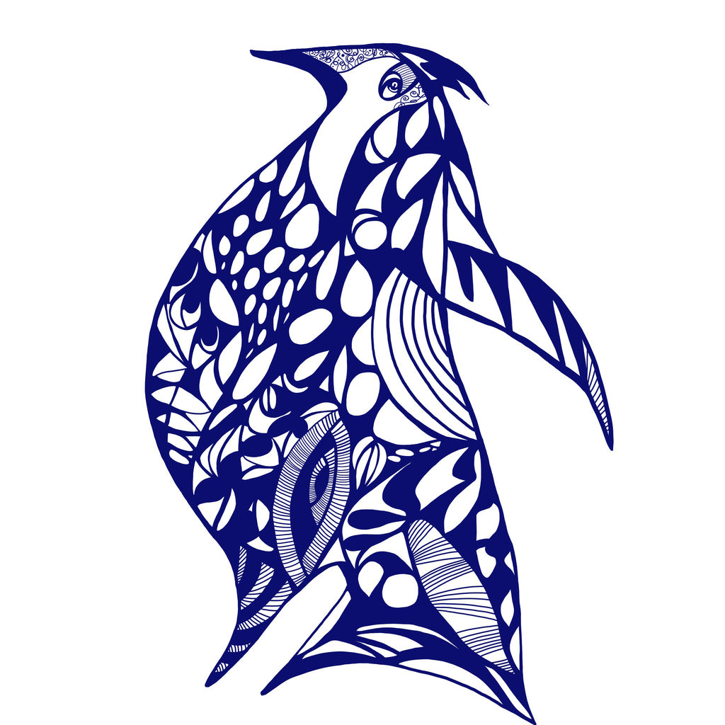 Cobalt Bird illustration, digital download wall art
