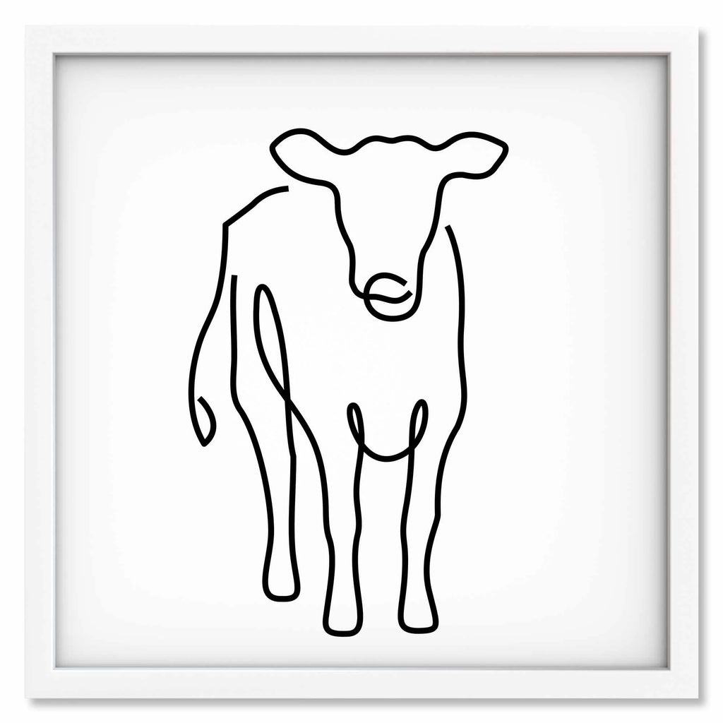 Cow art print mockup in a white frame