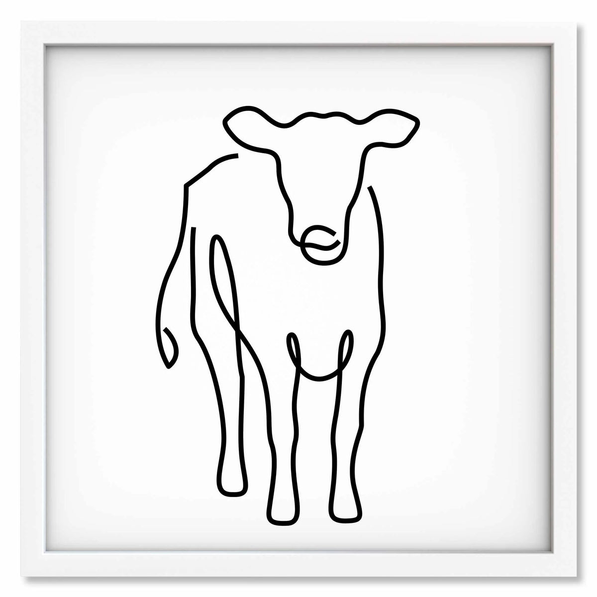 Cow art print mockup in a white frame