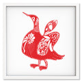 Crimson Bird art print mockup in a white frame