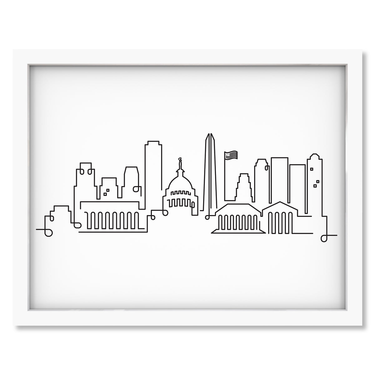 DC Skyline art print mockup in a white frame