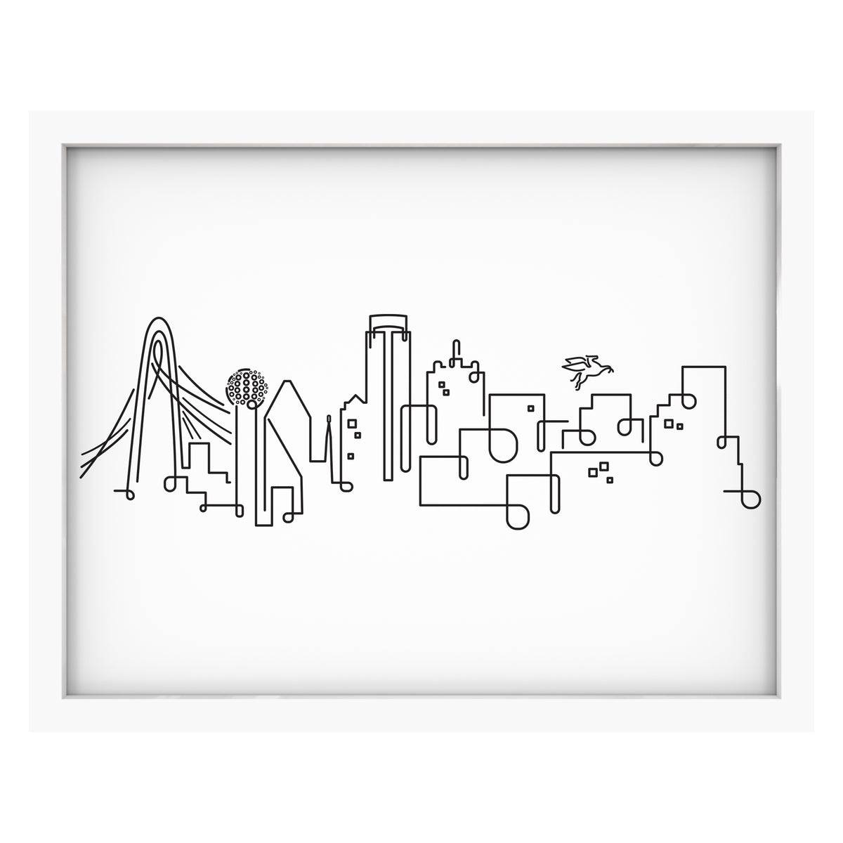 Dallas Skyline art print mockup in a white frame