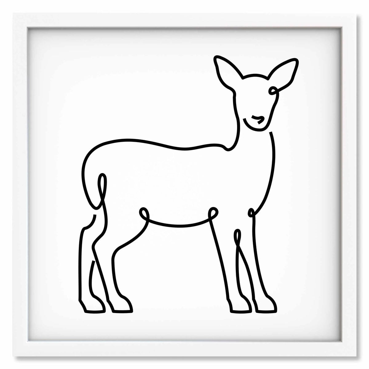 Deer art print mockup in a white frame