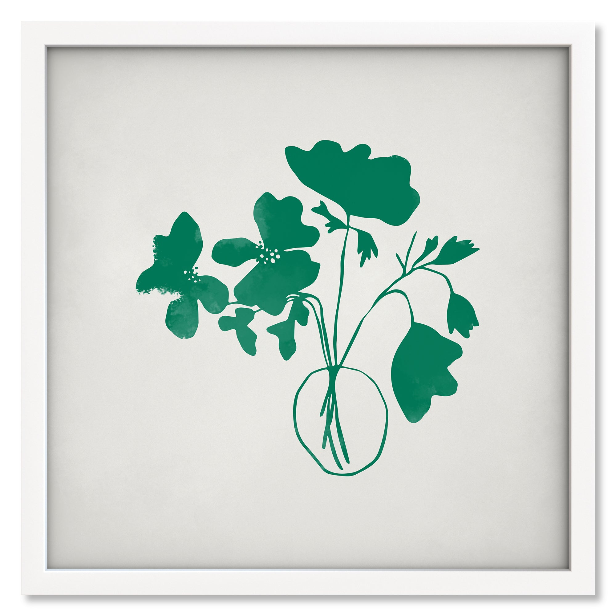 Emerald Bouquet art print mockup in a white frame