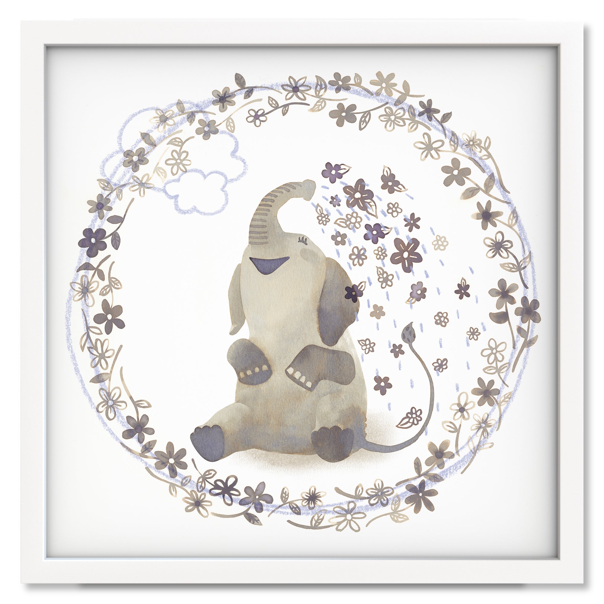 Flower Shower art print in a white frame