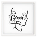 Gemini Line Drawing art print mockup in a white frame