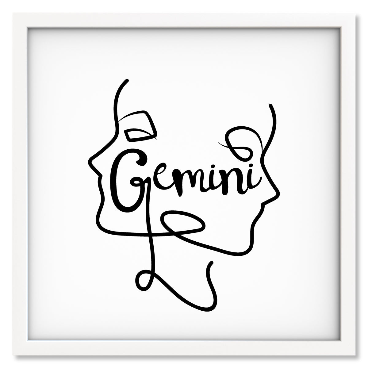 Gemini Line Drawing art print mockup in a white frame