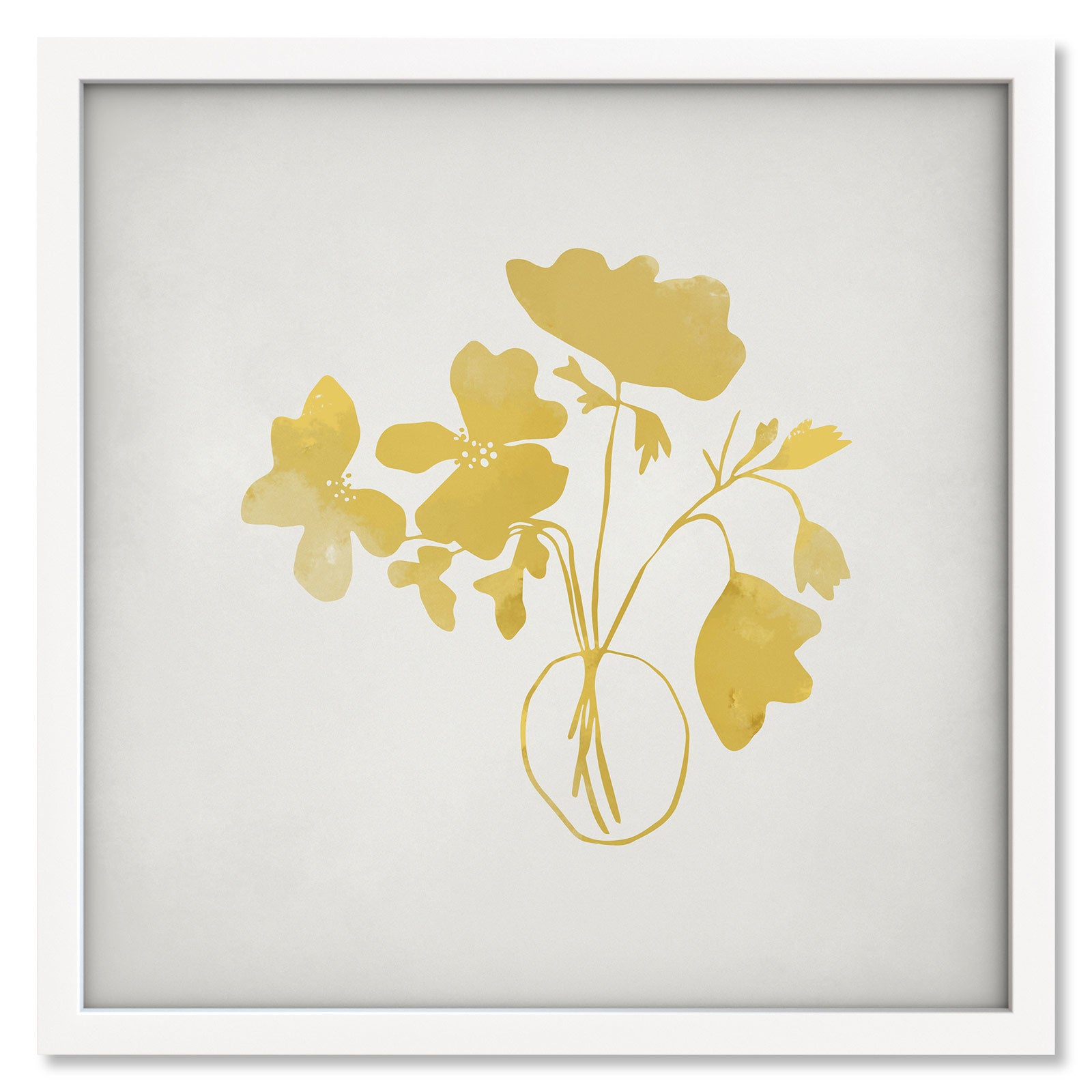 Golden Bouquet art print mockup in a white frame