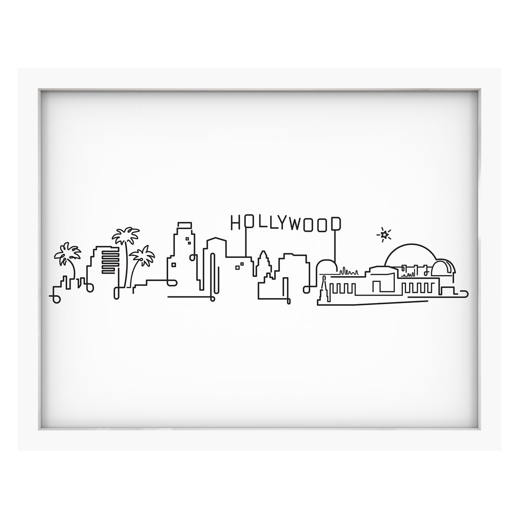 Hollywood Skyline art print mockup in a white frame
