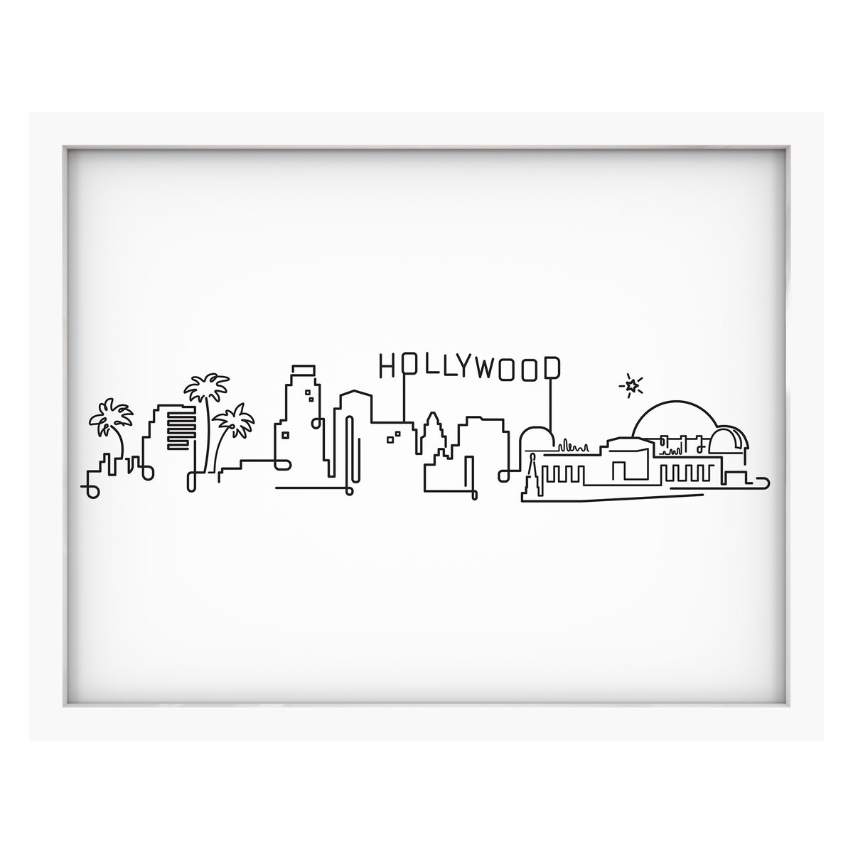 Hollywood Skyline art print mockup in a white frame
