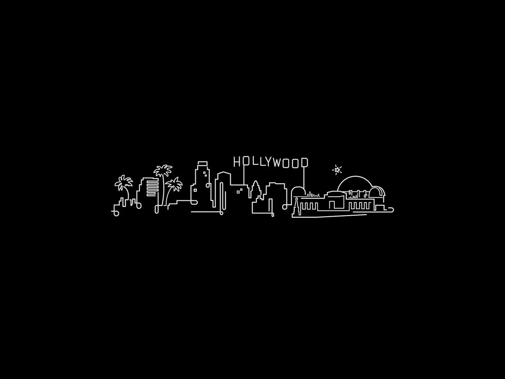 Hollywood Skyline Night illustration, digital download wall art