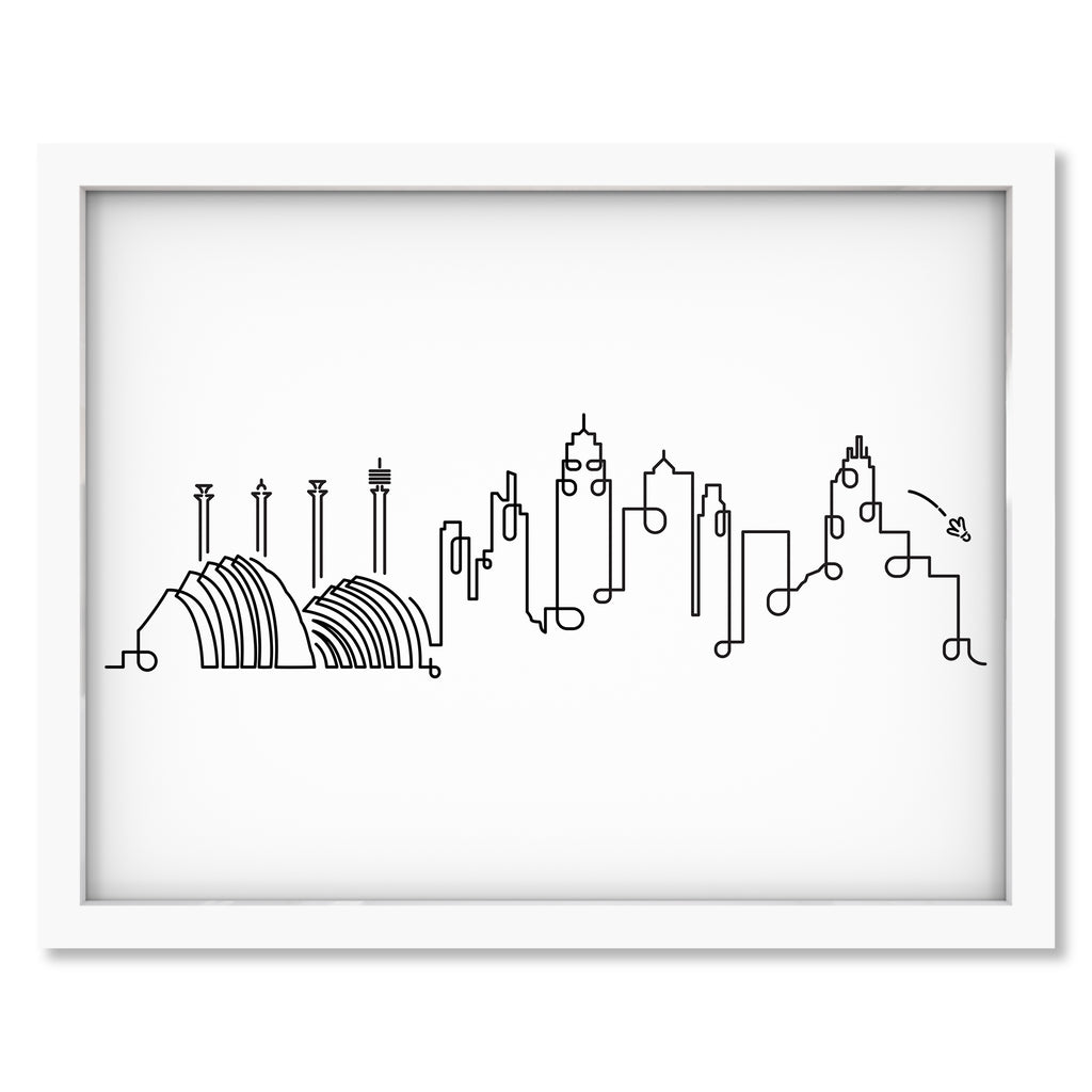 Kansas City Skyline art print mockup in a white frame