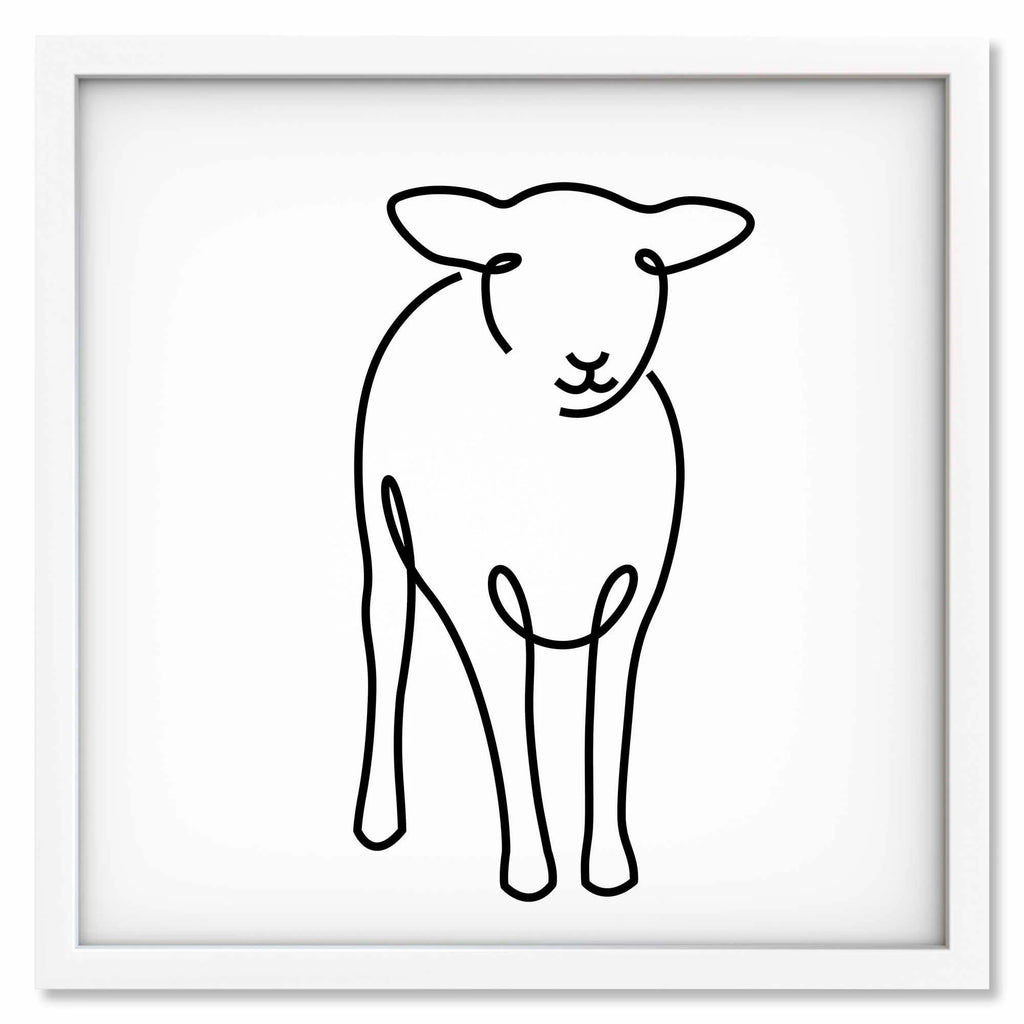 Lamb art print mockup in a white frame