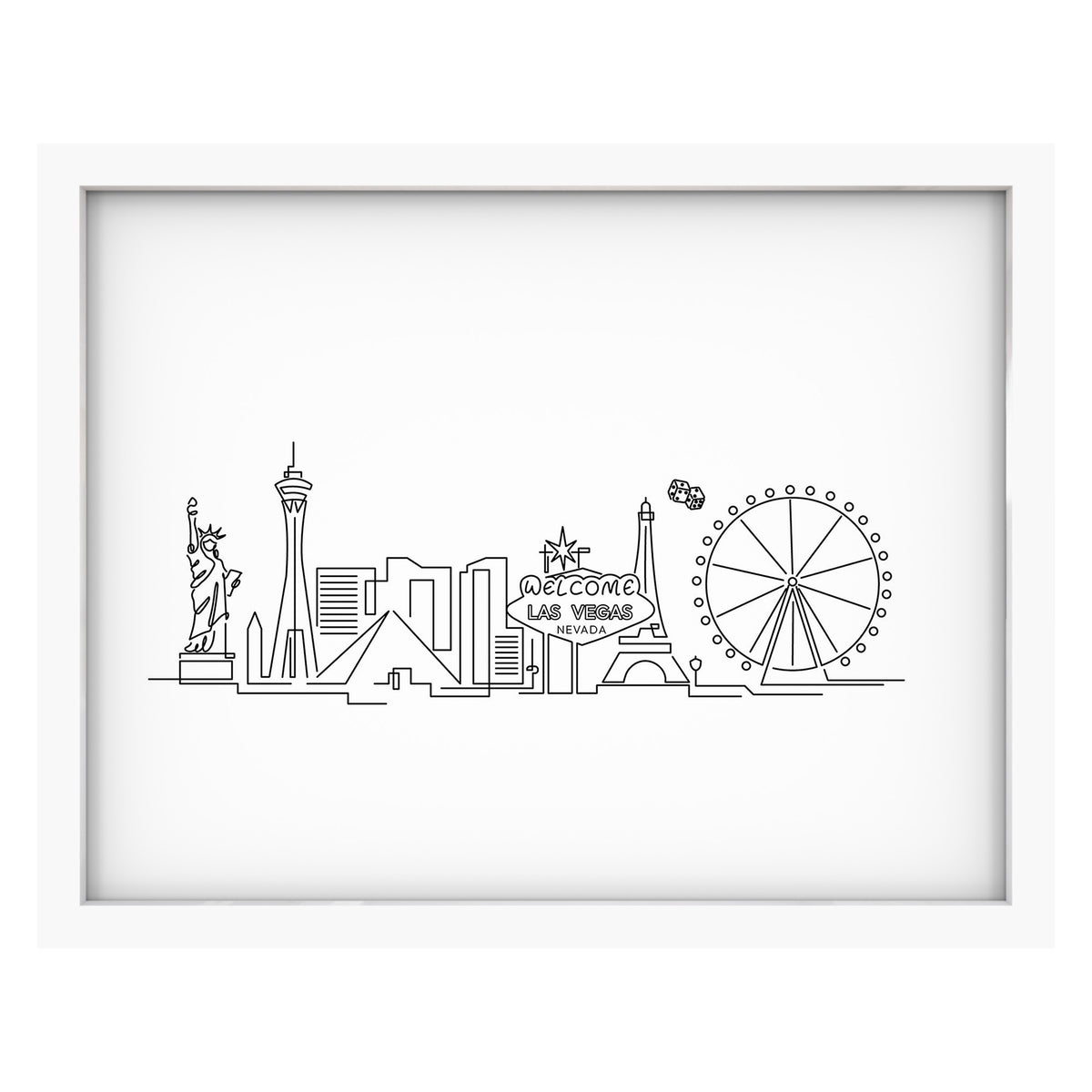 Las Vegas Skyline art print mockup in a white frame