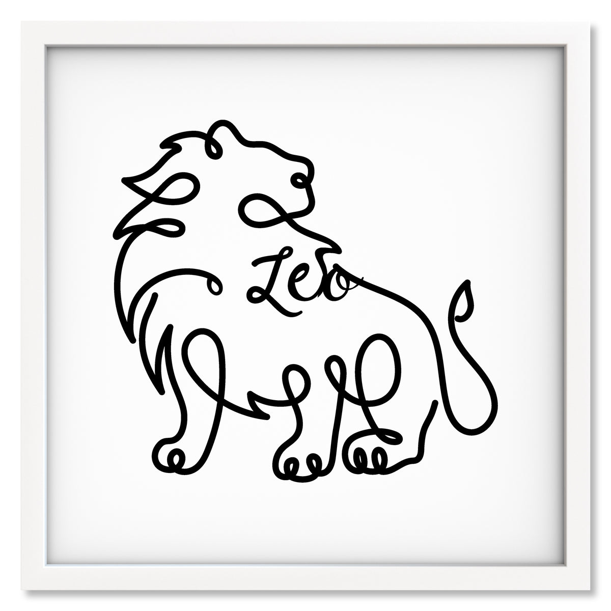 Leo Line Drawing art print mockup in a white frame