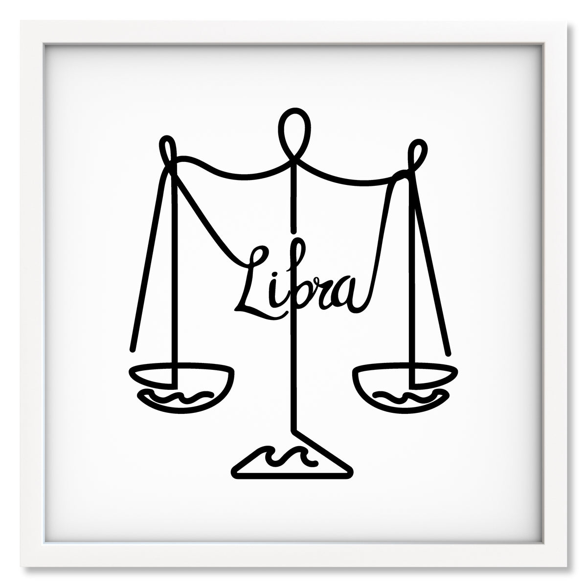 Libra Line Drawing art print mockup in a white frame