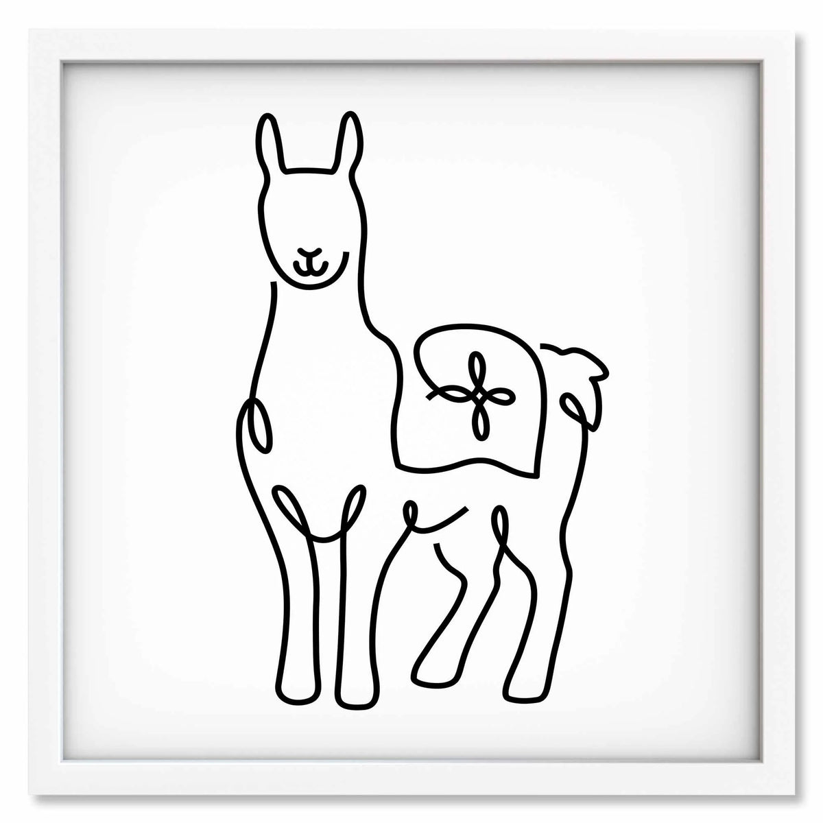 Llama art print mockup in a white frame