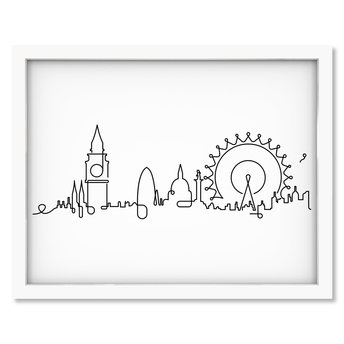 London Skyline art print mockup in a white frame