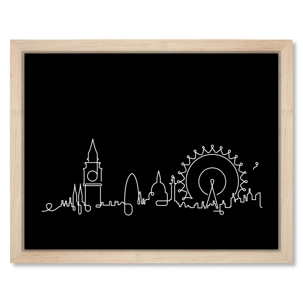 London Skyline Night art print mockup in a black frame