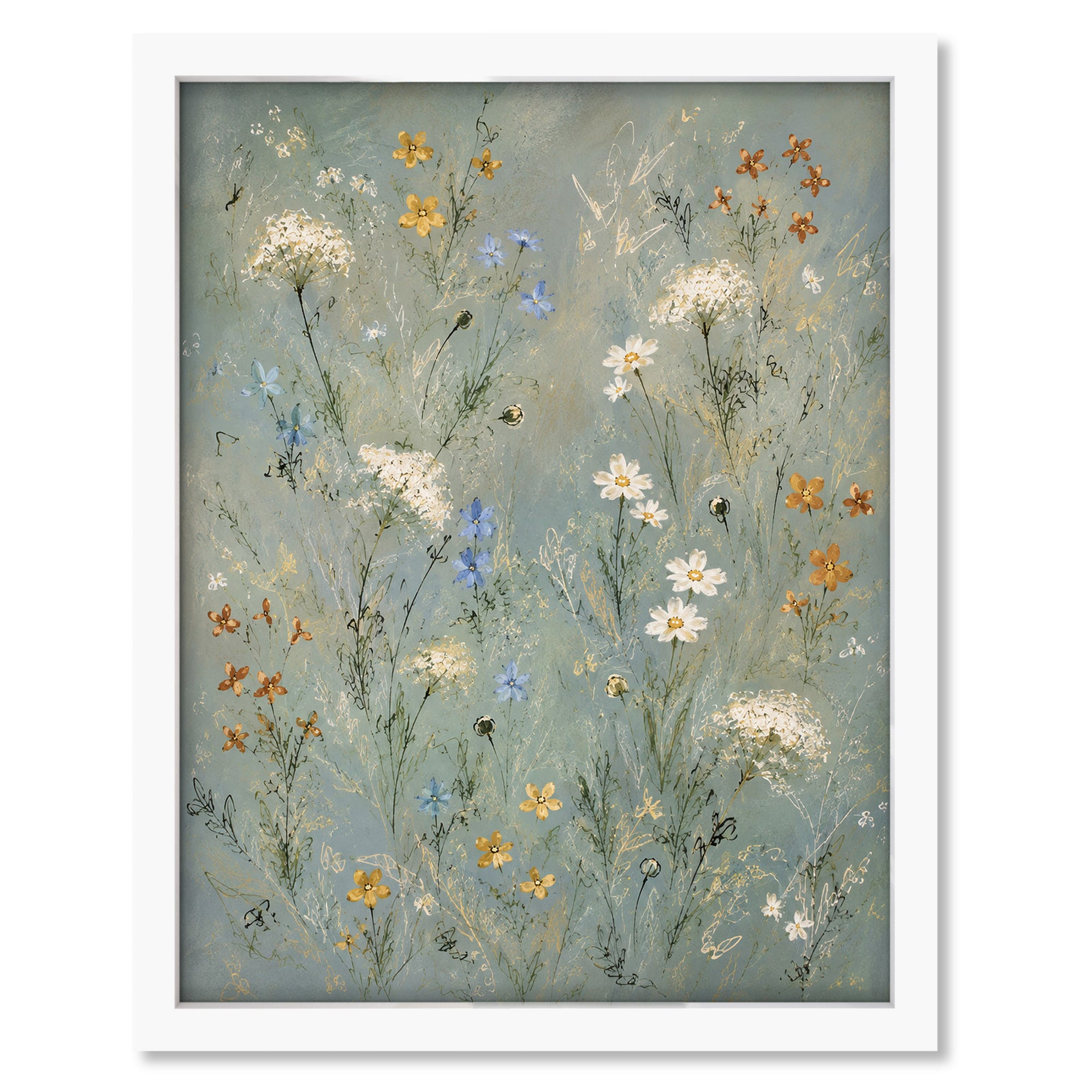 Meadow Blue art print mockup in a white frame