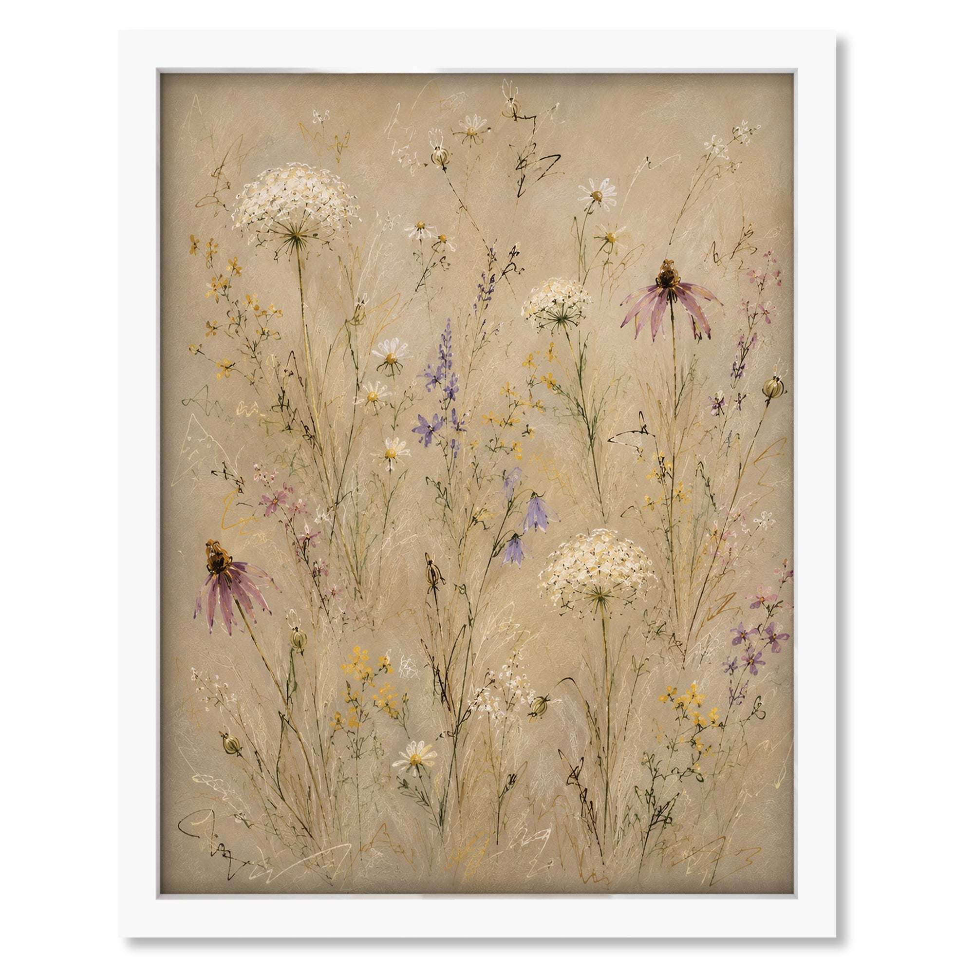 Meadow Wheat art print mockup in a white frame