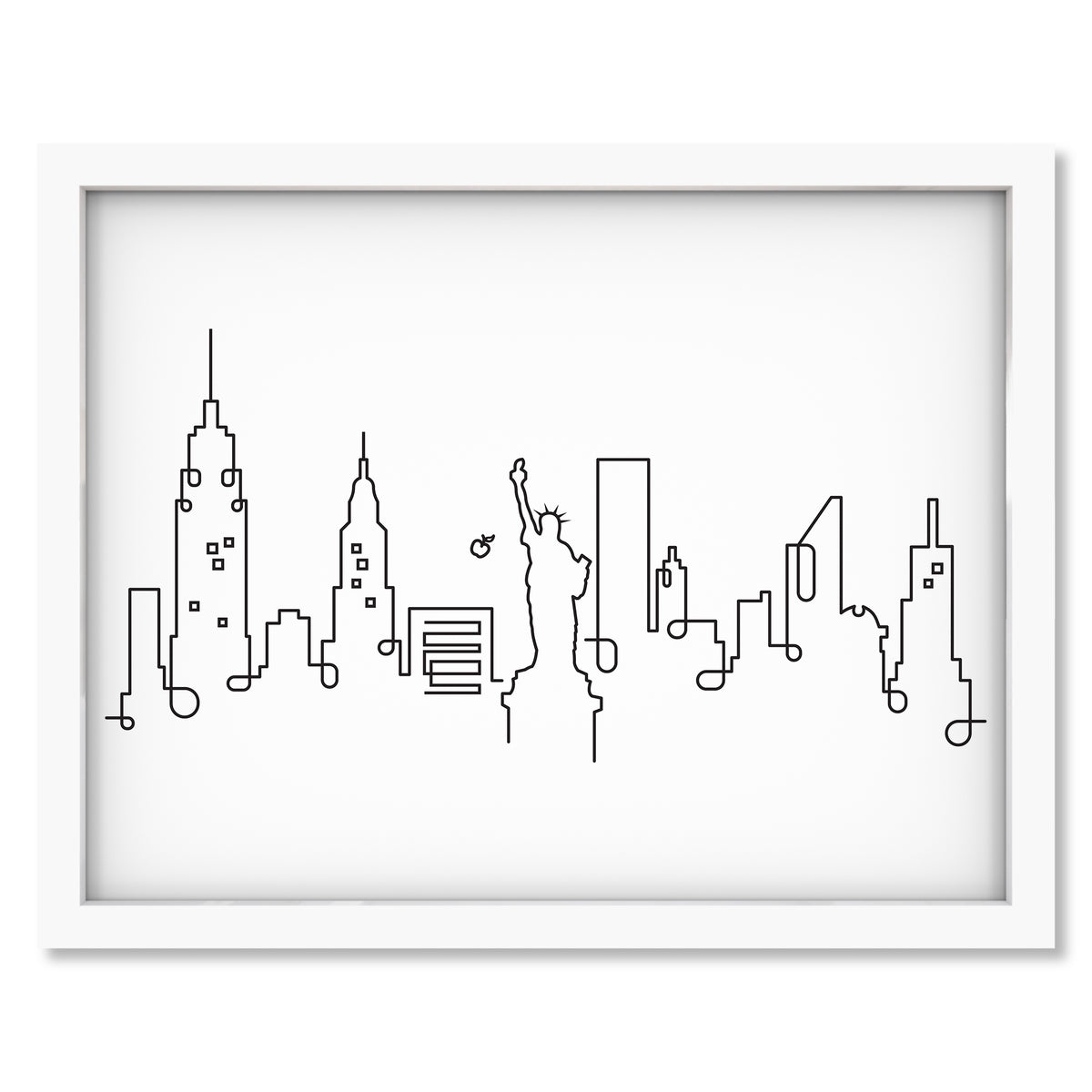 New York Skyline art print mockup in a white frame