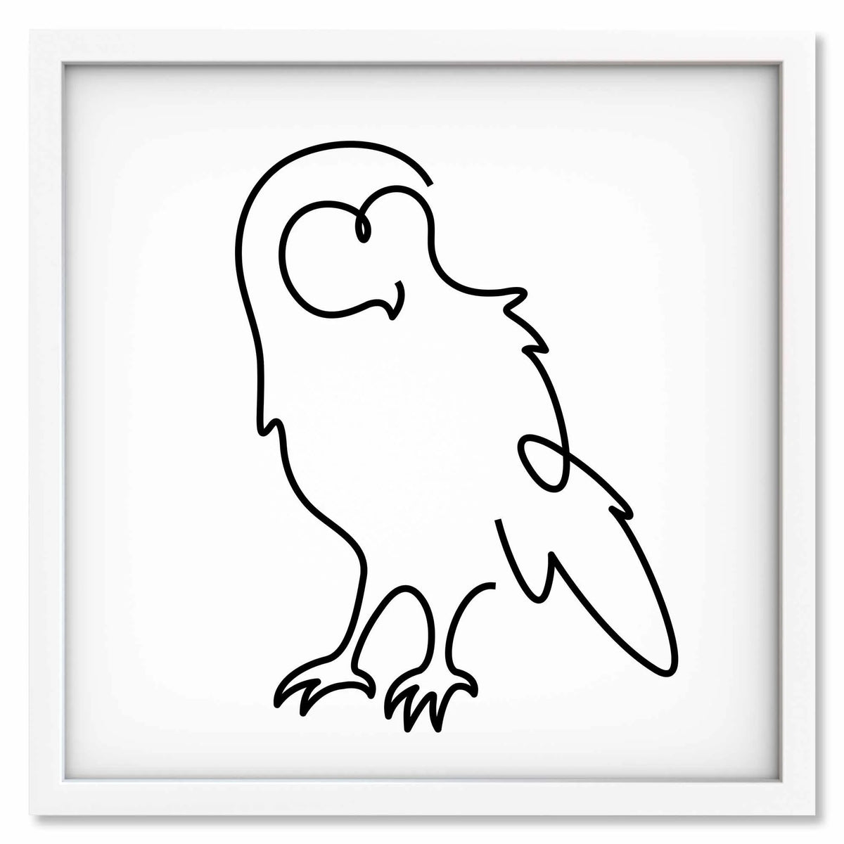 Owl art print mockup in a white frame