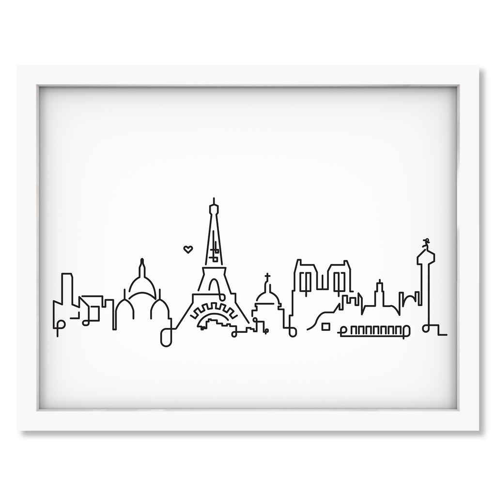 Paris Skyline art print mockup in a white frame