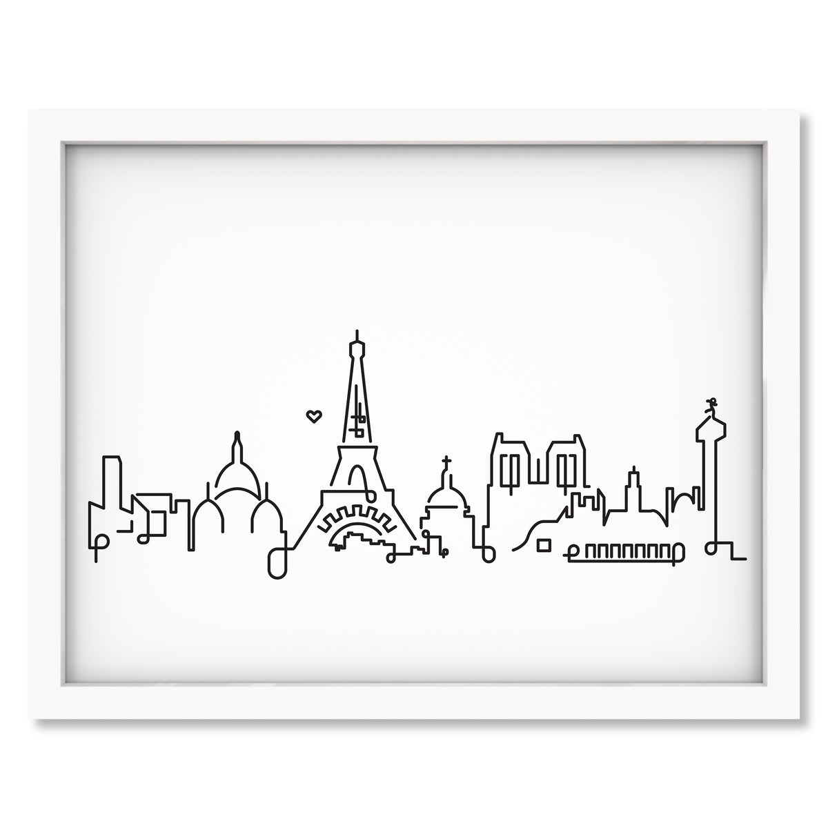Paris Skyline art print mockup in a white frame