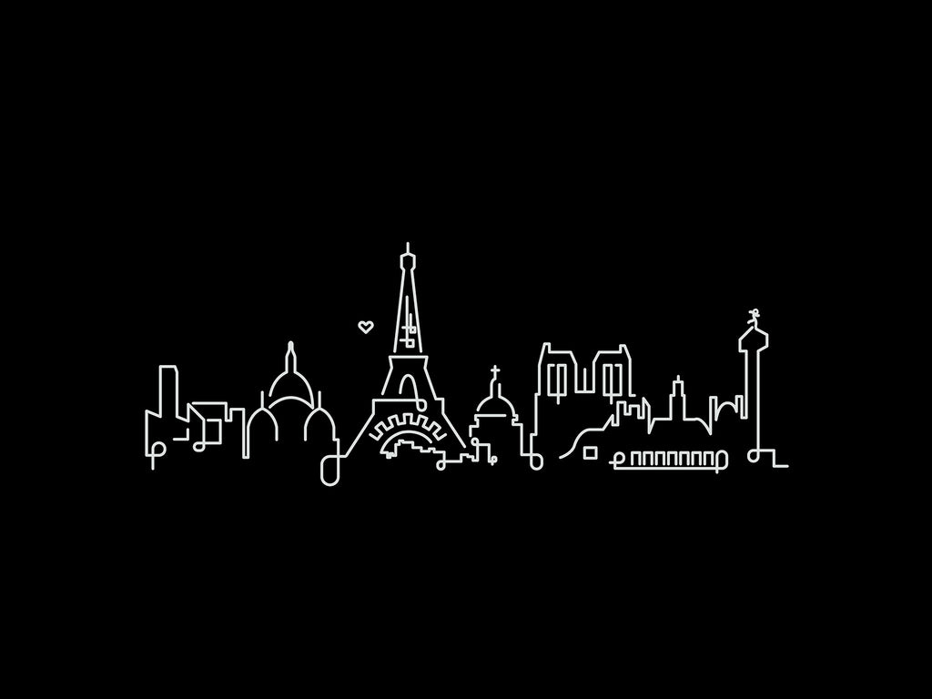 Paris Skyline Night illustration, digital download wall art