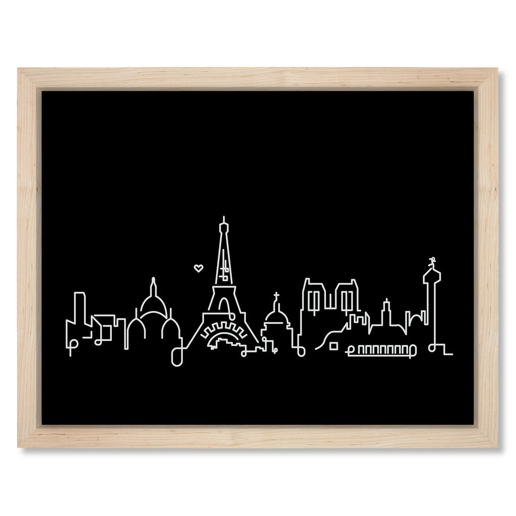 Paris Skyline Night art print mockup in a black frame