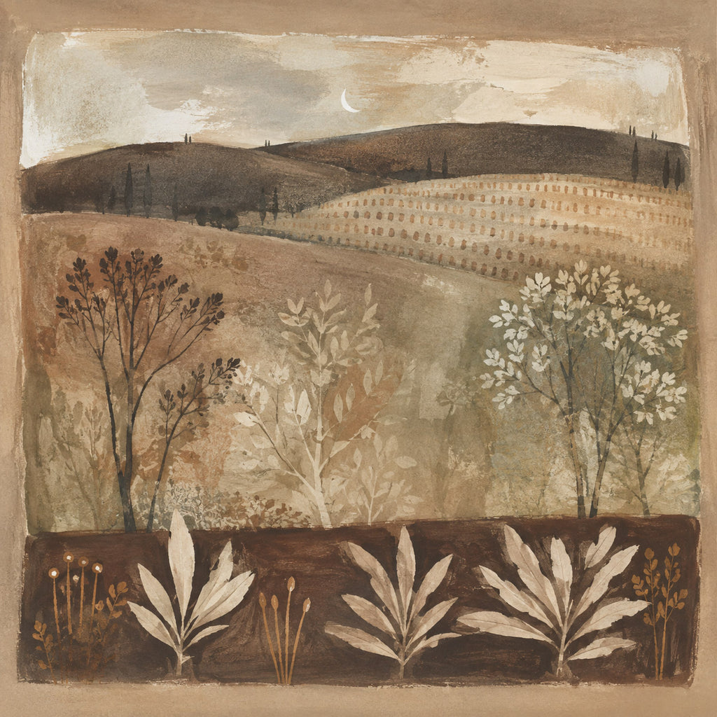 Pastoral Story landscape illustration, digital download wall art