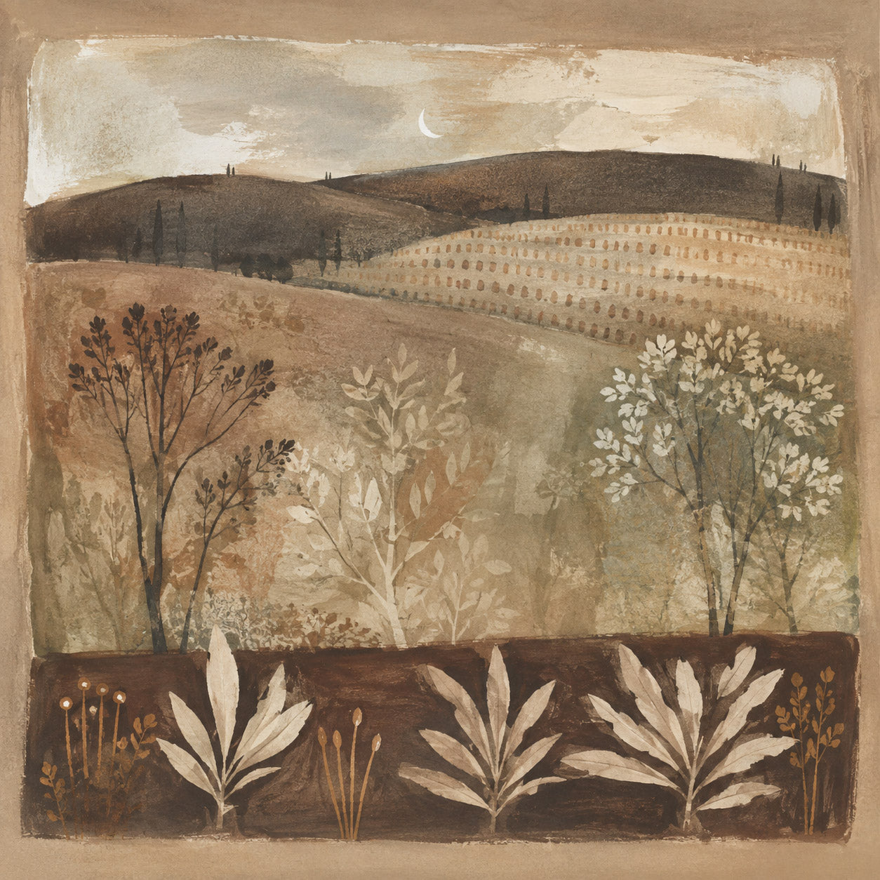 Pastoral Story landscape illustration, digital download wall art