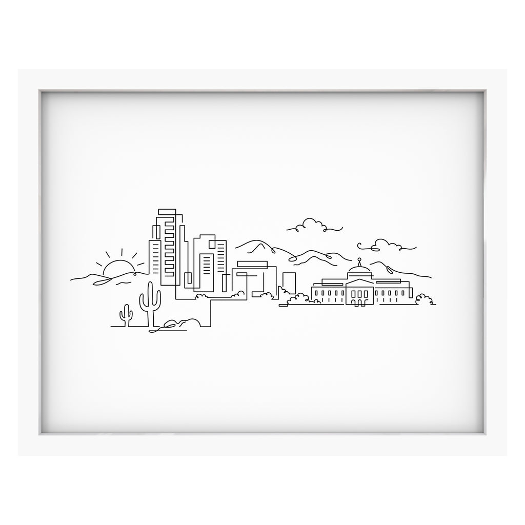 Phoenix Skyline art print in a white frame